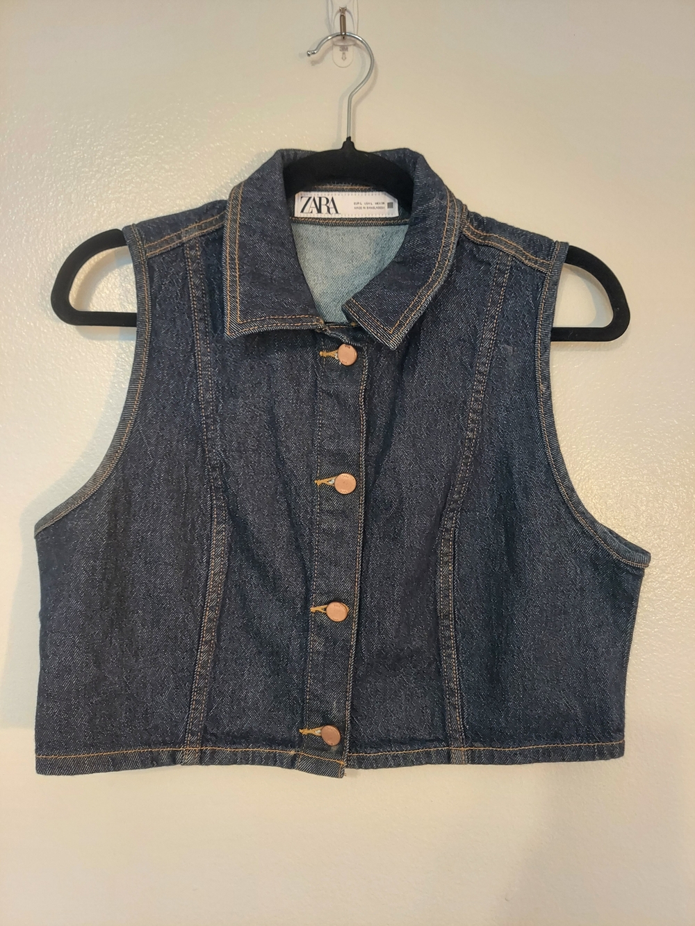 ZARA Womens Dark Blue Denim Cropped Vest Jacket Size L